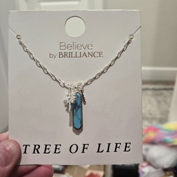 Tree of Life Necklace in silver & Turquoise 16" NWT - Picture 2 of 2